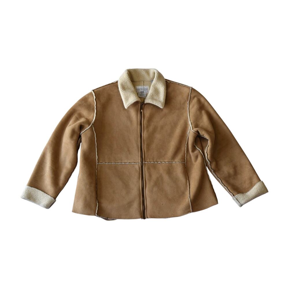 Vintage 90s Sherpa Lined Faux Suede Jacket Tan Plus Size 18/20 Western